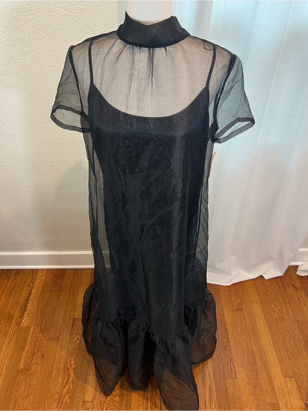 Caara Melody Black Sheer Ruffle-Hem Maxi Dress. Size XS. NWT - Picture 7 of 16
